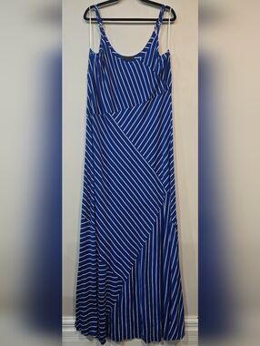 Blue and White Striped Maxi Dress with Scoop Neck. 2x New Noir. Adj Straps